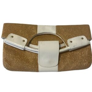 👝2 for $25 Lorelei Gold Metallic Woven & White Patent-Leather Fold-Over Clutch